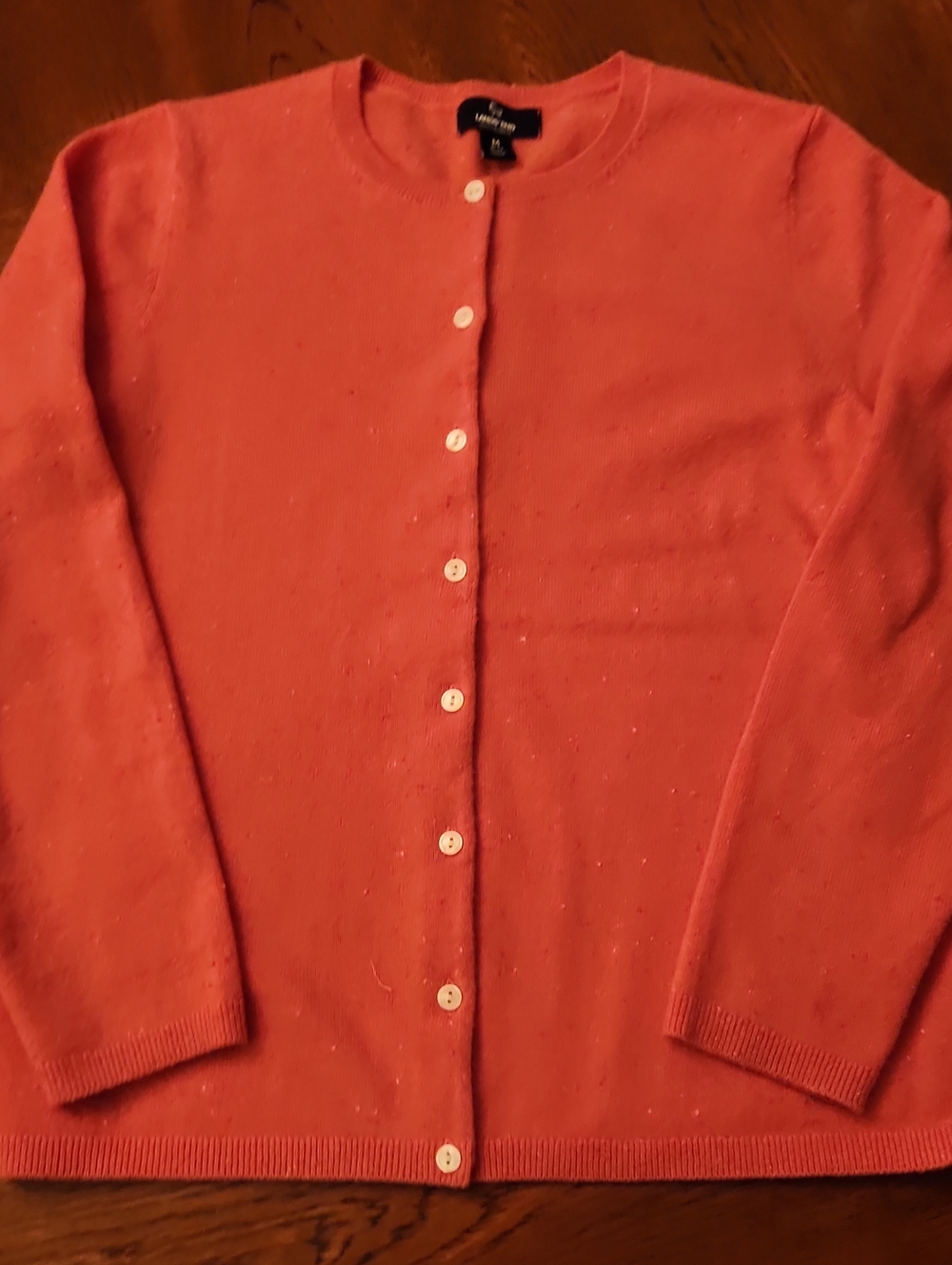 Lands' End Coral Button-Front Crew CASHMERE Cardigan